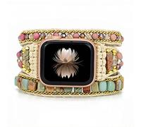 ZJchao Bracelet de Montre en Perles Boho, Bracelets à Breloques, de Montre en Perles Compatible avec IWatch Series 7 6 5 4 3 2 1 SE, avec de Pierre Naturelle en Cuir (ZJchao8iUT-10350062)