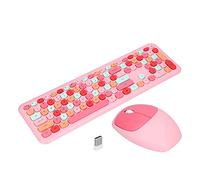 ZJchao Clavier et Souris sans Fil USB Multicolores pour Ordinateur, Kit de Saisie de Bureau à 110 Touches de Rétro (Ensemble Clavier et Souris Rose de Couleur)