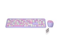 ZJchao Clavier et Souris sans Fil USB Multicolores pour Ordinateur, Kit de Saisie de Bureau à 110 Touches de Rétro (Ensemble Clavier et Souris Violet de Couleur)