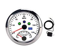 ZJchao Compteur de Vitesse GPS 85 Mm, Tachymètre à Moteur Pas à Pas 0 120 MPH 8 000 TR/Min Alarme de Survitesse LCD Rétro-éclairage Rouge, avec Lunette en Acier Inoxydable, pour Voiture ((Blanc