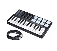 ZJchao Contrôleur de Clavier MIDI USB 25 Touches, 8 Pads de Déclenchement Rétroéclairés, 4 Boutons de Commande, 4 Curseurs avec Touches Sensibles à la vélocité, pour Windows Mac OS X