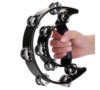 ZJchao Double Rangée Jingles Handbell Tambourin Instrument de Musique à Percussion avec une Excellente qualité Sonore pour Enfants Adultes Famille Groupe Performance Plastique Métal (BLACK)