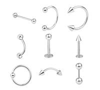 ZJchao Ensemble de Bijoux de Piercing Corporel en Acier Chirurgical 9 en 1, Anneau de Téton, Anneau de Langue, Anneau de Lèvre Hypoallergénique, Acier Médical 316L Léger, Unique pour (couleur acier)