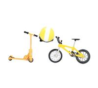 ZJchao Ensemble de Modèles de Mini Vélo et Scooter avec Casque pour Décoration de Jardin, Accessoires Réalistes pour Maison de Poupée, Figurines de Collection avec équipement de sécurité (Yellow)