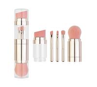 ZJchao Ensemble de Pinceaux de Maquillage de Voyage, Outil de Cosmétique 5 en 1 Fibre Synthétique Ensembles de Brosses de Conception Rétractables pour Fond de Teint, Sourcil, Lèvre, (Plaqué or)