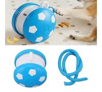 ZJchao Jouet Interactif pour Chiens Roulants avec Corde, Chemin Aléatoire, Balle électrique Intelligente, Motif de Football Bleu pour Petits et Grands Chiens, Matériau en Silicone