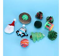 ZJchao Jouets de Noël pour Chats 10 Pièces, Ensemble Interactif de Fournitures D'entraînement de Cloche de Boule en Peluche en Plastique pour Chats, avec Plusieurs Combinaisons de