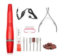 ZJchao Kit de Perceuse à Ongles électrique USB, Stylo de Manucure, Perceuse à Ongles avec 6 Forets, Coupe-cuticules, 10 Bandes de Ponçage, Brosse à Poussière pour en Acryli (rouge)