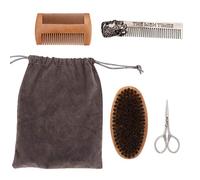 ZJchao Kit de soin de barbe 4 pièces, kit d'outils pour barbe pour homme avec peigne à barbe, peigne double face, ciseaux à barbe pointus, brosse à barbe et sac de rangement, cadeau pour la fête