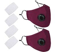 ZJchao Lot de 2 Masques en Coton avec Valve Respiratoire, Protection PM2,5 Lavable et Réutilisable, avec Pont Nasal Réglable et 4 Filtres Remplaçables, pour Anti-pollution et (rouge)