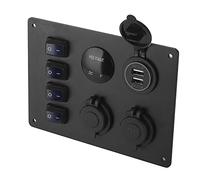 ZJchao Panneau d'interrupteurs à Bascule Panneau d'interrupteurs à Bascule 4 Gangs avec Deux Ports USB et Affichage de la Tension, Prise 12 V/24 V pour Voiture, Bateau, Camping-car et Grands