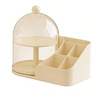 ZJchao Présentoir Transparent Rotatif, Boîte de Rangement avec Couvercle Anti-poussière pour Objets de Collection, Cosmétiques, Figurines et Bijoux (Jaune crème avec séparateur)