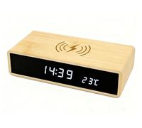 ZJchao Réveil Numérique en Bois, Station de Charge Rapide sans Fil pour Tous Les Types de Téléphones Intelligents, Horloge LED en Bambou Exquise Multifonction à la Mode avec 3 Jeux de