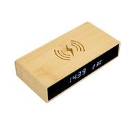 ZJchao Réveil Numérique en Bois, Station de Charge Rapide sans Fil pour Tous Les Types de Téléphones Intelligents, Horloge LED en Bambou Exquise Multifonction à la Mode avec 3 Jeux de