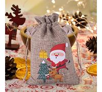 ZJchao Sac en Lin de Noël, Pochette à Cordon de Serrage en Jute imprimé Père Noël 10x15cm pour Bonbons Bijoux de Fête avec un Design de Vacances Mignon