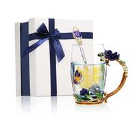 ZJchao Tasse en Verre Artisanal en émail, Poignée de Fleur Attrayante et Conception de Fond avec Cuillère et Chiffon pour le thé de L'après-midi du Banquet de Fête 350 Ml (350ML)