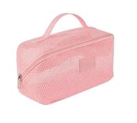 ZJchao Trousse de Maquillage en de Grande capacité, Organiseur de Toilette de Voyage Transparent avec Plusieurs Compartiments et Poignée de Transport, Trousse de Maquillage (Rose)