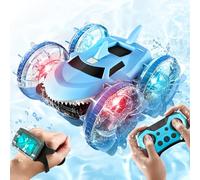 ZJchao Voiture RC Amphibie, étanche à l'eau, Voiture de Cascade Télécommandée 2.4Ghz avec Roues LED Colorées, pour Enfants, Piscine et Jeux Terrestres