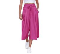 ZJCT Pantalon capri d'été pour femme - Pantalon court à jambes larges - Pantalon palazzo décontracté ample et fluide avec poches, Rose/rouge, Medium