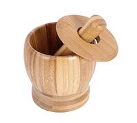 ZJFHEYUO Ensemble mortier et Pilon avec Couvercle et cuillère, en Bois de Bambou Naturel, broyeur à Poivre, ail, épices, Presse-purée, Facile à Utiliser et à Nettoyer