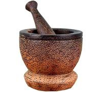 ZJFHEYUO Ensemble mortier et Pilon, mortier et Pilon Ensemble mortier et Pilon avec Couvercle et cuillère, Bois Massif Naturel, broyeur à Poivre, ail, Herbes, épices, Presse-purée