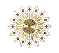 ZJFHEYUO Horloge Murale créative en Forme de Soleil, Grande Horloge Murale silencieuse en métal Vintage Moderne, décoration Murale Ronde en Forme de Feuille et de géométrie