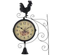 ZJFHEYUO Horloge Murale d'art, horloges rétro de Jardin, Horloge Murale Double Face, Horloge de Gare, Grande Horloge Murale de Gare Vintage avec Support, Horloge de décoration Mur