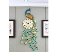 ZJFHEYUO Horloge Murale décorative Moderne et créative en métal, Motif Paon, silencieuse (sans tic-tac), Fonctionne à Piles, idéale pour la Cuisine, Le Salon, la Chambre ou Le bu