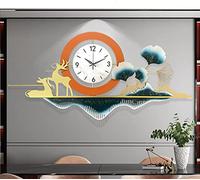 ZJFHEYUO Horloge Murale décorative pour Salon, Style Moderne, Motif forêt de Cerfs, en métal, silencieuse (sans tic-tac), idéale pour la Chambre, Le Bureau ou la Salle à Manger,