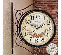 ZJFHEYUO Horloge Murale d'extérieur en Fer forgé, Style rétro, Double Face, Rotation à 360°, étanche, décoration d'extérieur