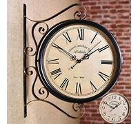 ZJFHEYUO Horloge Murale d'extérieur, Horloge de Jardin, Horloge de Gare, Horloge Murale Suspendue Double Face, Horloge de Gare rétro Vintage, horloges d'extérieur pour Patio - Hor