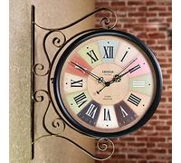 ZJFHEYUO Horloge Murale d'extérieur, Horloge de Jardin, Horloge de Gare, Horloge Murale Suspendue Double Face, Horloge de Gare rétro Vintage, horloges d'extérieur pour Patio - Hor