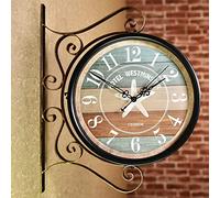 ZJFHEYUO Horloge Murale d'extérieur, Horloge de Jardin, Horloge de Gare, Horloge Murale Suspendue Double Face, Horloge de Gare rétro Vintage, horloges d'extérieur pour Patio - Hor