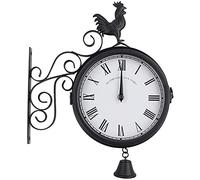 ZJFHEYUO Horloge Murale d'extérieur résistante aux intempéries, horloges murales de Jardin en Fer, Ornements de Jardin Double Face, Horloge de décoration Murale créative et tendan
