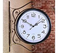 ZJFHEYUO Horloge Murale Double Face, Rotation à 360 degrés, Horloge de Jardin, Horloge Murale rétro étanche pour extérieur, Horloge Murale Vintage à Suspendre pour décoration inté