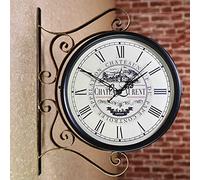 ZJFHEYUO Horloge Murale Double Face, Rotation à 360 degrés, Horloge de Jardin, Horloge Murale rétro étanche pour extérieur, Horloge Murale Vintage à Suspendre pour décoration inté