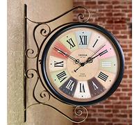 ZJFHEYUO Horloge Murale Double Face, Rotation à 360 degrés, Horloge de Jardin, Horloge Murale rétro étanche pour extérieur, Horloge Murale Vintage à Suspendre pour décoration inté