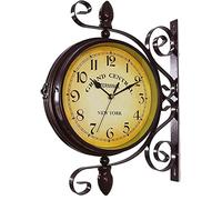 ZJFHEYUO Horloge rétro Double Face pour l'extérieur, Horloge Suspendue Vintage en métal, pour Patio, Garage, extérieur, Style Antique, Horloge Double Face pour l'intérieur et l'ex