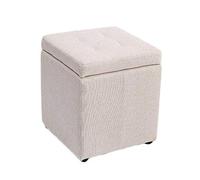 ZJFHEYUO Pouf de Rangement cubique, Repose-Pieds rembourré en Lin, Tabouret de canapé, boîte de Rangement, Tabouret à Langer en Bois Massif, 12 x 12 x 14 Pouces