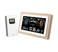 ZJFHEYUO Thermomètre météo, Station météo numérique VA Couleur Bois, Moniteur de température, d'humidité et de Pression atmosphérique, réveils muraux, capteur de prévision sans FI