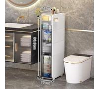 ZJGFCB Meuble de rangement vertical de salle de bain avec tiroirs et roulettes transparents, organiseur étroit en plastique, armoire à papier toilette pour salle de bain mince et haute (taille : 4