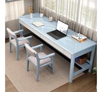 ZJHAHJY Bureau d'ordinateur double extra large en bois avec 2 tiroirs et étagères de rangement, table d'écriture pour bureau à domicile (180,3 x 61 cm (L x l), E)