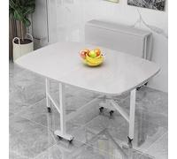 ZJHAHJY Drop Leaf Table de salle à manger avec 6 roues, table pliante extensible multifonction pour petits espaces cuisine, chambre à coucher, salon, pour 2 à 6 personnes (119 x 80 cm, blanc)