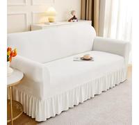 ZJHAHJY Housse de canapé Une Place adaptée à Toutes Les Saisons, avec Jupe intégrée, Lavable et Anti-poussière, dotée d'une Mousse antidérapante et d'un élastique en Dessous, Motif Jacquard Blanc.