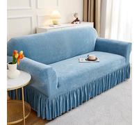 ZJHAHJY Housse de canapé Une Place adaptée à Toutes Les Saisons, avec Jupe intégrée, Lavable et Anti-poussière, dotée d'une Mousse antidérapante et d'un élastique en Bas, Motif Jacquard Bleu.