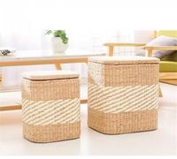 ZJHAHJY Pouf de Rangement Rond Pouf avec Rangement Panier à Linge carré Fait Main Repose-Pieds Tabouret Repose-Pieds tissé à la Main Repose-Pieds en quenouille avec couvercles Carré CSL