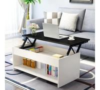 ZJHAHJY Table basse rectangulaire rustique à compartiments cachés pour la maison, salon, petites tables centrales avec petits espaces, noir