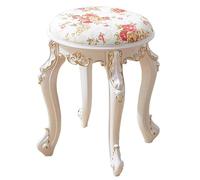 ZJHAHJY Tabouret de coiffeuse rembourré vintage rond rectangulaire avec pieds sculptés, tabouret de maquillage ottoman, banc de coiffeuse pour chambre à coucher (rond, velours rouge)