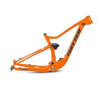 ZJIEDB Cadre de vélo Tout Suspendu 15"/17"/19" VTT Boost 12 x 148 mm Axe traversant 27,5"/29" XC/AM Soft Tail Cadre de Frein à Disque en Fibre de Carbone (Orange, 27,5"/15")