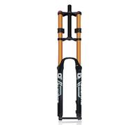 ZJIEDB Fourche à Suspension pour VTT 26/27,5/29 Pouces, Double épaulement pneumatique, axe traversant 15 x 100 mm, Frein à Disque Avant, débattement 150 mm, Blocage du Rebond (doré